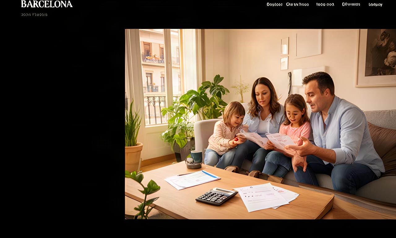 Familia de Barcelona revisando sus cuentas en el salón de su hogar